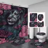 Suministro Transfronterizo de Juego de Baño de 4 Piezas con Alfombrilla Antideslizante con Patrón de Corona de León Bestia, Alfombrilla en Forma de U y Combinación de Juego de Cortina de Ducha