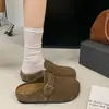Versão em Couro~Fivela de Metal Bico Dividido Birkenstock Meia Pantufa Pantufas Fechadas Femininas Preguiçoso Trabalho Retro Mulas para Exterior