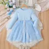 Vestido de Princesa Malla Estrella Elsa de Frozen para Niñas Otoño/Invierno 2026 Nuevo Vestido de Cumpleaños de Manga Larga para Niños