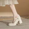 Jin Gang MY7023 Zapatos de Salón de Tacón Grueso Puntiagudos de Charol de una Sola Capa para Mujer 2024 Nuevos de Primavera y Otoño Sexy de Tacón Bajo Versátiles