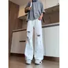 Pantalones Vaqueros Blancos Rasgados con Graffiti para Hombre de Primavera y Otoño, Corte Limpio, Estilo Americano, High Street, Pierna Recta, Ligeramente Acampanados
