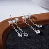 Brincos de Franja com Coração de Zircônia e Pérola Flash para Mulheres Nicho Alto Padrão Único Exquisitos Modernos Elegantes Versáteis Brincos Brincos