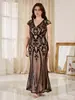 Vestido de Noche Elegante con Lentejuelas y Cuello en V de Tallas Grandes Europeo y Americano para Fiestas y Reuniones