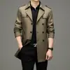 Estilo Popular Transfronteiriço: Trench Coat de Comprimento Médio para Homens de Meia-Idade, Jaqueta Fashion de Gola de Terno de Negócios de Alta Qualidade para Primavera e Outono, Roupa Masculina para Pai