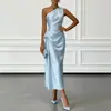 Moda Feminina Nova Outono 2026 Exportação Europeia e Americana Vestido Longo Francês Elegante Sem Mangas Ombro a Ombro Gola Halter