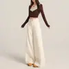 Jeans blancos de pierna ancha con forro de polar para mujer, otoño e invierno 2026, casual petite, adelgazantes, de cintura alta, rectos relajados, con caída
