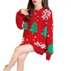 Suéter pullover de estilo navideño rojo Año Nuevo nuevo copo de nieve flocado estilo europeo y americano japonés y coreano estilo holgado perezoso para mujer