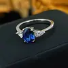 Anillo Retro Clásico Francés Huevo de Paloma Rubí Realista, Anillo de Diamante Chapado en Oro Espinela Azul, Anillo de Boda, Joyería de Anillo para Mujer