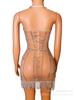 Vestido Transparente, Cristais Prateados Brilhantes, Corrente de Strass, Roupa, Roupa de Aniversário, Celebração