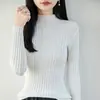 Suéter de punto de algodón puro, nueva camisa base de cuello medio para otoño e invierno para mujer, capa interior ajustada, suéter de punto de cuello medio