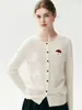 Cárdigan de cachemira de color liso con cuello redondo para mujer, manga larga, botones bordados de paraguas pequeños, capa exterior de suéter tejido, top de lana