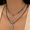 Collar de cuentas de nicho con cadena de clavícula de turquesa de imitación vintage, estilo étnico, estilo cactus, joyería transfronteriza europea y americana