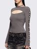 Comercio Exterior Transfronterizo Otoño e Invierno Nuevo High Street Pantalones Personalizados Anillo de Metal Perforado Pantalones Casuales Camiseta Venta al por Mayor