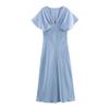 Comercio Exterior 2025 Verano Nuevo Estilo Europeo y Americano Elegante Color Sólido Satén de Seda Vestido Midi Falda Larga para Mujer