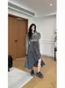 Saia-calça xadrez irregular em retalhos finos de outono para mulheres plus size, emagrecedora, meia saia emagrecedora