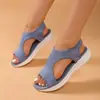 Zapatos de mujer de talla grande transfronterizos, sandalias de cuña casuales para exteriores, ligeras, antideslizantes, de malla fly-knit, huecas, sin espalda, con suela gruesa