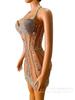 Vestido Transparente, Cristais Prateados Brilhantes, Corrente de Strass, Roupa, Roupa de Aniversário, Celebração