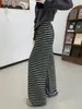 Pantalones de punto a rayas blancas y negras estilo perezoso para mujer 2025 Nuevos Versátiles Adelgazantes Cintura Elástica Pantalones de Pierna Ancha