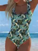 Traje de baño de una pieza estilo europeo y americano para verano 2027, cruzado, para mujer, estampado, de cintura alta, push-up, para vacaciones en la playa, sexy, importación de comercio exterior