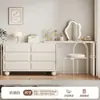 Tocador y Cómoda Integrados Estilo Crema Madera Maciza Mesa de Maquillaje Dormitorio Moderno Minimalista 2026 Modelo Nuevo Gabinete de Almacenamiento de Mesita de Noche