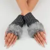 Manguitos de punto cálidos y a prueba de frío para mujer, sin dedos, decorativos, para otoño e invierno, estilo japonés, color liso con bordes peludos