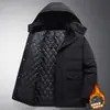 Ropa de algodón acolchada gruesa para hombre de mediana edad y ancianos para invierno con forro polar Chaqueta con capucha para hombre Informal versátil de longitud media Abrigo cálido de algodón acolchado