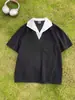 Camisa Polo Falsa de Dos Piezas con Textura de Espiga de Trigo Americana para Hombres y Mujeres, Verano Estilo Old Money Holgada Casual Cuello Solapa Manga Corta