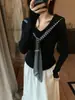 Suéter de Punto Rayado con Diseño Falso de Dos Piezas, Cuello en V para Mujer, Otoño 2025, Top Casual