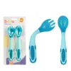 Dorado Set de Cuchara y Tenedor de Entrenamiento para Bebé con Cuchara Torcida para Codo, Cuchara Sensible a la Temperatura Flexible, Cuchara de Entrenamiento 6241