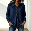 Ropa Europea y Americana Transfronteriza para Mujer Sitio Independiente de Amazon Primavera y Otoño 2026 Nueva Camisa de Algodón y Lino de Color Sólido para Mujer con Botones y Manga Larga