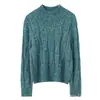 Suéter de cachemira casual de punto base, cuello semi-alto, punto trenzado vintage de cuello redondo, hilo de terciopelo, para otoño e invierno, hombros caídos