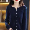 Nueva Chaqueta Exterior de Manga Larga de Otoño e Invierno Cárdigan de Lana Chaqueta de Punto para Mujer Cuello Redondo Chaqueta Base de Punto
