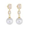 Pendientes de perlas de circonita cuadradas simples europeas y americanas, plata de ley s925, elegantes, ligeros, de lujo, largos, con cuentas que combinan con todo.