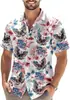 Camisa con Estampado de Fuegos Artificiales Bandera Americana Estilo Nuevo Transfronterizo Guitarra para Hombre Casual Estilo Hawaiano Manga Corta Cuello Solapa
