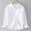 Camisa de Lino Fina Transpirable de Color Sólido Simple para Hombre, Versátil, Casual, Elegante, Manga Larga, Verano, Estilo Japonés