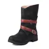 Botas nuevas de estilo europeo y americano, tallas grandes 40-43, hasta la pantorrilla, modelo de comercio exterior, con hebilla de cinturón, punta redonda, tacón bajo, botas Martin para mujer