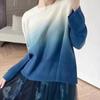 Moderna Nueva Serie de Colores Arcoíris Teñido Colgante Bloque de Color Degradado Coreano Holgado Cuello Redondo Suave como la Cera Suéter Jersey Suéter para Mujer