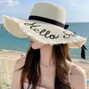 Nuevo Sombrero Estilo Coreano para Mujer, Sombrero de Paja Transpirable de Ala Ancha con Letras de Moda, Sombrero de Sol para Protección Solar en la Playa, Sombrero de Sol de Verano