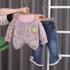 Ropa de bebé primavera y otoño niña pequeña Princesa occidental suéter lindo colorido ropa para niños traje de tres piezas bebé de un año ropa de primavera