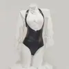 Lingerie Sexy Vermelha, Uniforme de Secretária Quente em Couro Sintético Peça Única, Conjunto Profissional para Role-Playing de Professor 2796