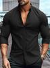 Camisa de Manga Larga de Color Sólido para Hombre Nueva de Primavera y Otoño Transfronteriza Europea y Americana Waffles Casual Solapa Camisa Top Ropa de Hombre