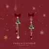 Pendientes de Bola de Pelo con Lazo Flocado Rojo de Año Nuevo Pendientes de Nicho de Gama Alta Pendientes de Nicho de Gama Alta para Boda de Año Nuevo