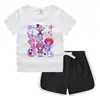 Conjunto de Camiseta e Shorts de Gola Redonda de Verão 2026 para Crianças Estilo Coreano Casual Absorvente de Suor Cor Doce Conjunto de Moletom para Crianças Pequenas