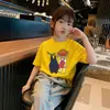 Camiseta de Algodão Puro de Manga Curta para Meninas, Novo Estilo de Verão, Estampa de Desenho Animado, Manga Meia-Manga, Moda Casual Solta para Estudante Bebê