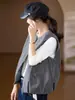 2026 Outono Inicial Nova Jaqueta Colete Vintage de Gola Redonda Cor Sólida Sem Mangas para Mulheres Estilo Europeu Colete Camada Superior