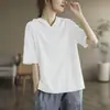 Sudadera con capucha de manga corta de algodón para mujer 2026 Verano Corte holgado Color liso Bordada Camiseta Top para usar por encima