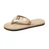 2022 chanclas tejidas de paja de imitación de paja de PP estilo seaside para mujer, chanclas planas de playa de moda de verano