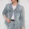 Foto Real # Jaqueta Jeans Stretch Lavada Vintage para Mulheres Jaqueta de Outono 2025 Top Azul Outros Estilos Europeus e Americanos