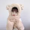 Set de Tres Piezas para Niños y Bebés: Gorro de Oso para Padres e Hijos, Bufanda Integrada, Grueso, Lindo, de Felpa, Bufanda, Guantes