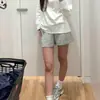 Shorts Casuais de Algodão Azul Marinho Estilo Americano para Mulheres, Verão Cintura Alta Perna Larga Emagrecedor Hot Pants